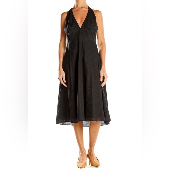 J. Crew Black Classic Fit & Flare Cotton Halter Dress Tie Neck Size 4 - Picture 1 of 12